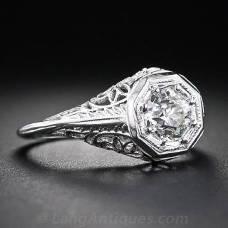 .63 Carat European-Cut Diamond Filigree Vintage Engagement Ring