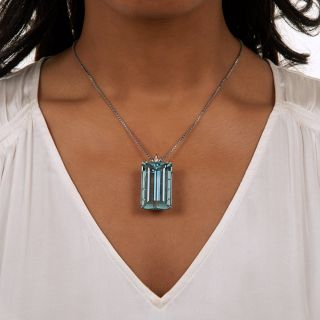 65.00 Carat Aquamarine and Diamond Pendant/Brooch