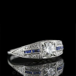.65 Carat Art Deco Diamond and Sapphire Platinum Engagement Ring