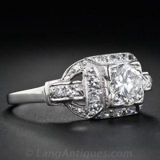 .65 Carat  Art Deco Platinum Diamond Engagement Ring