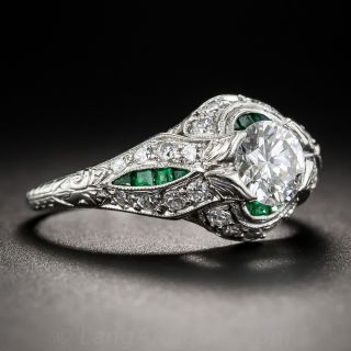 .65 Carat Diamond and Emerald Calibre Art Deco Engagement Ring
