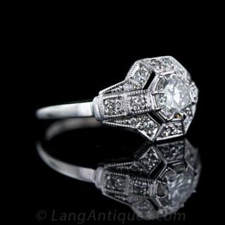 .65 Carat European Cut Art Deco Diamond Ring
