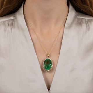 68.00 Carat Green Fluorite and Diamond Pendant Necklace - GIA
