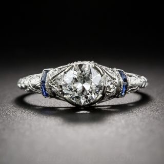 .68 Carat Art Deco Diamond and Sapphire Ring - GIA