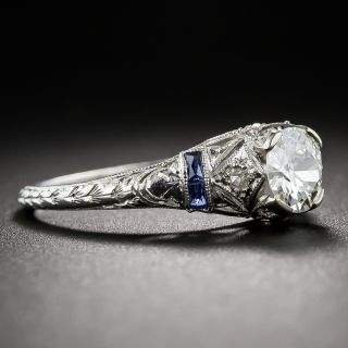 .68 Carat Art Deco Diamond and Sapphire Ring - GIA
