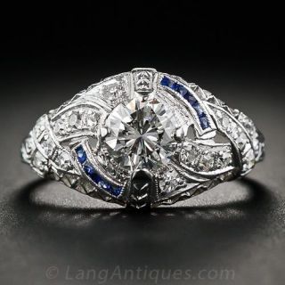 .68 Carat Art Deco Platinum, Diamond and Calibre Sapphire Ring