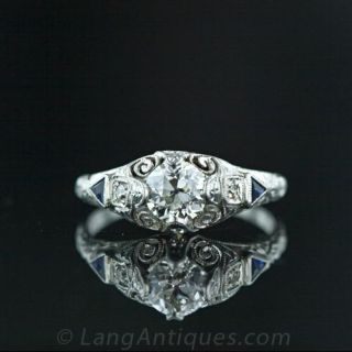.68 Carat Edwardian   Art Deco Diamond Engagement Ring Main View