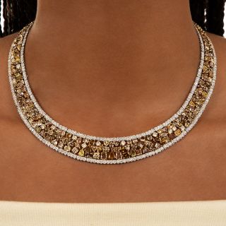 69.85 Carats Champagne, Yellow and White Diamond Choker Necklace