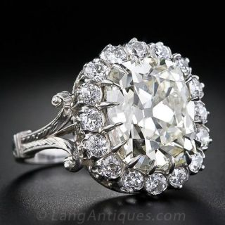 7.02 Carat Antique Cushion Cut Diamond Ring