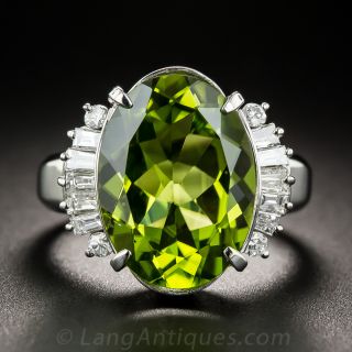 7.17 Carat Peridot Platinum and Diamond Ring  - 1