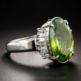 7.17 Carat Peridot Platinum and Diamond Ring 
