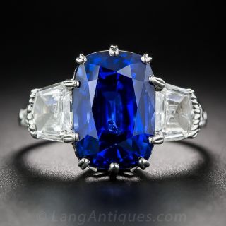 7.18 Carat No-Heat Cushion-Cut Sapphire Platinum and Diamond Ring - 1