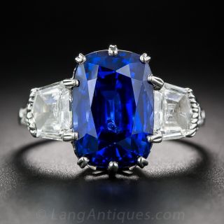 7.18 Carat No-Heat Cushion-Cut Sapphire and Diamond Ring - 1