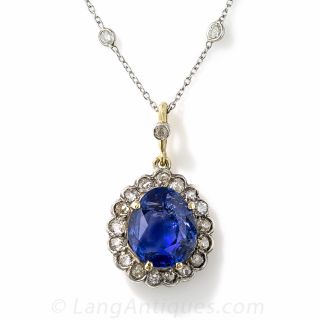 7.27 Carat Natural - No-Heat Ceylon Sapphire and Diamond Pendant