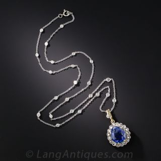 7.27 Carat Natural - No-Heat Ceylon Sapphire and Diamond Pendant