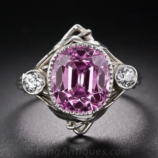 7.40 Carat Arts & Crafts Pink Sapphire Ring in Platinum - 2
