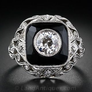 .70 Carat Diamond and Onyx Art Deco Ring
