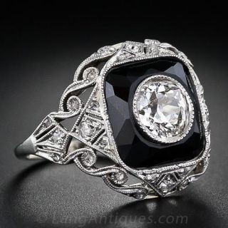 .70 Carat Diamond and Onyx Art Deco Ring
