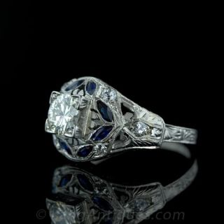 .70 Carat European Cut Art Deco Diamond Engagement Ring