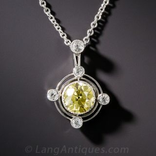 .70 Carat GIA Fancy Intense Yellow Diamond Art Deco Pendant