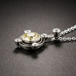 .70 Carat GIA Fancy Intense Yellow Diamond Art Deco Pendant