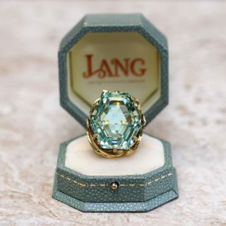 70 Carats Hexagonal Unheated Aquamarine Ring