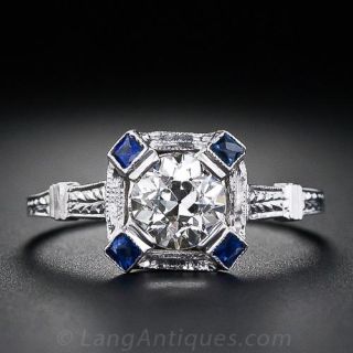 .71 Carat Diamond and Sapphire Art Deco Engagement Ring