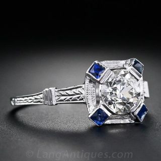 .71 Carat Diamond and Sapphire Art Deco Engagement Ring