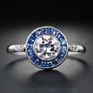 .72 Carat  Art Deco Style Diamond and Sapphire Ring