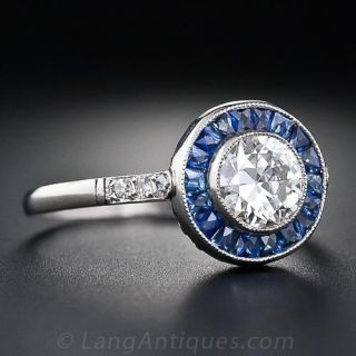 .72 Carat  Art Deco Style Diamond and Sapphire Ring