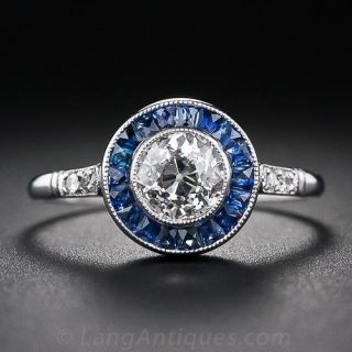 .73 Carat Art Deco Style Diamond and Sapphire Ring