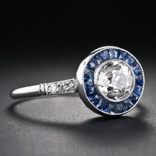 .73 Carat Art Deco Style Diamond and Sapphire Ring