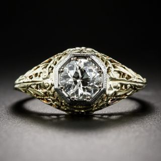 .73 Carat J/VVS1 Diamond Yellow Gold Art Deco Filigree Ring
