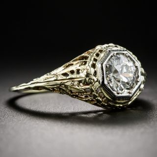 .73 Carat J/VVS1 Diamond Yellow Gold Art Deco Filigree Ring
