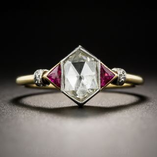 .74 Carat Hexagonal Rose-Cut Diamond and Ruby Ring