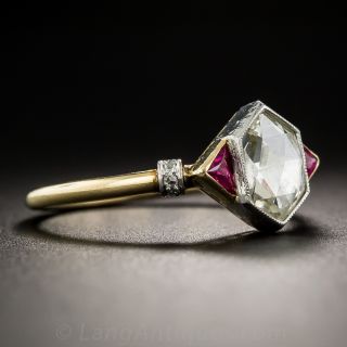 .74 Carat Hexagonal Rose-Cut Diamond and Ruby Ring