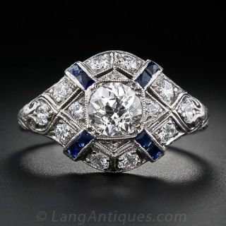 .75 Carat Art Deco Diamond and Sapphire Ring