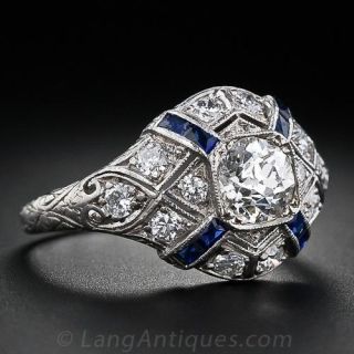 .75 Carat Art Deco Diamond and Sapphire Ring