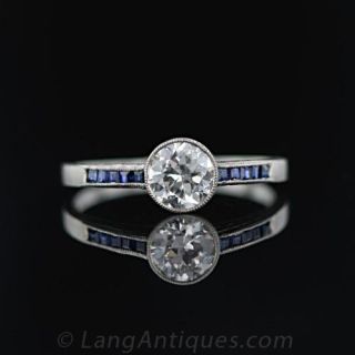 .75 Carat Art Deco Style Diamond Engagement Ring with Sapphires