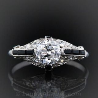 Art Deco Diamond Onyx Engagement Ring 