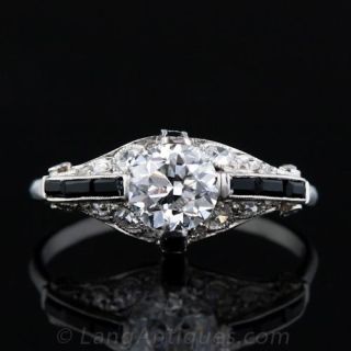 .75 Carat Diamond and Black Onyx Art Deco Ring