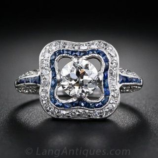 .75 Carat Diamond and Calibre Sapphire Art Deco Ring
