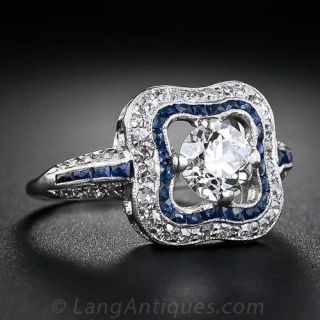 .75 Carat Diamond and Calibre Sapphire Art Deco Ring