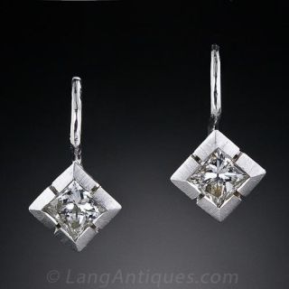 .75 Carat  Princess-Cut Diamond Earrings