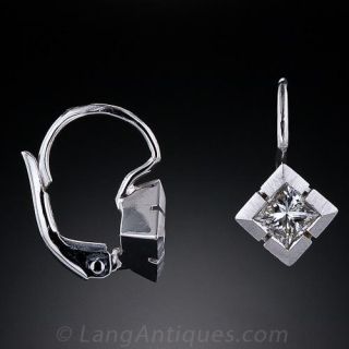 .75 Carat  Princess-Cut Diamond Earrings