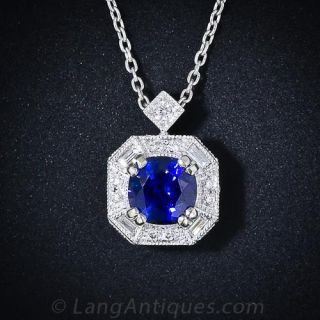 .75 Carat Sapphire and Diamond Pendant Necklace