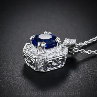 .75 Carat Sapphire and Diamond Pendant Necklace