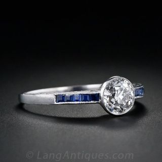 .76  Carat Diamond and Sapphire Art Deco Style Ring in Platinum