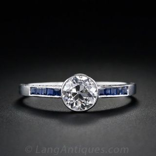 .76  Carat Diamond and Sapphire Art Deco Style Ring in Platinum