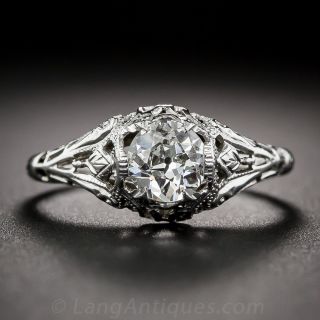 .76 Carat Mine-Cut Diamond Deco Filigree Ring